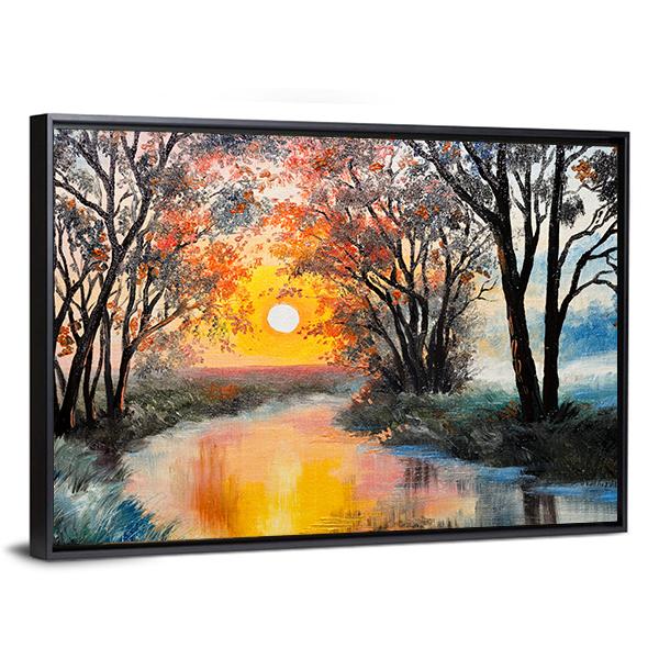 Oil Painting Of Nature Panoramic Canvas Wall Art-1 Piece-36" x 12"-Tiaracle