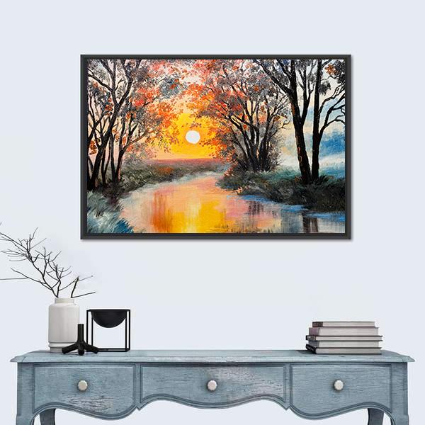 Oil Painting Of Nature Panoramic Canvas Wall Art-1 Piece-36" x 12"-Tiaracle