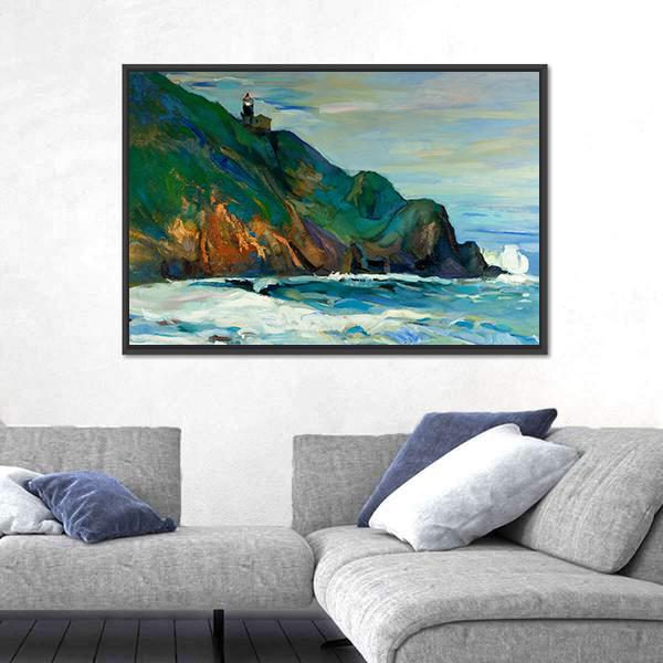 Oil Painting Of Seacoast Canvas Wall Art-3 Horizontal-Gallery Wrap-25" x 16"-Tiaracle