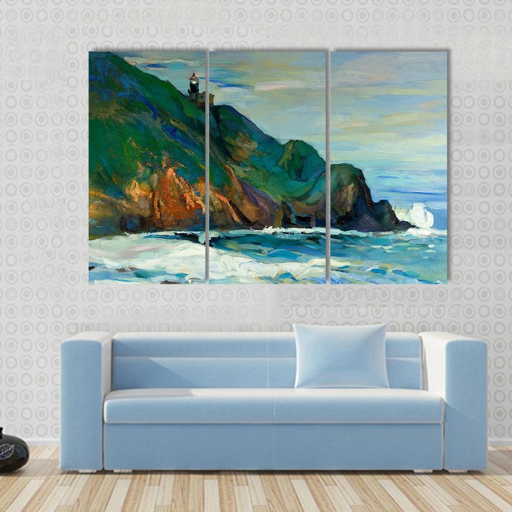 Oil Painting Of Seacoast Canvas Wall Art-3 Horizontal-Gallery Wrap-37" x 24"-Tiaracle