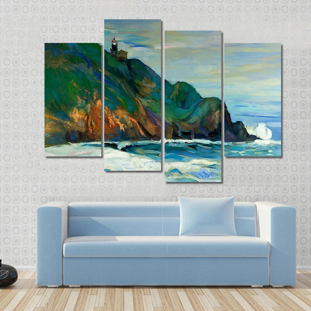 Oil Painting Of Seacoast Canvas Wall Art-4 Pop-Gallery Wrap-50" x 32"-Tiaracle