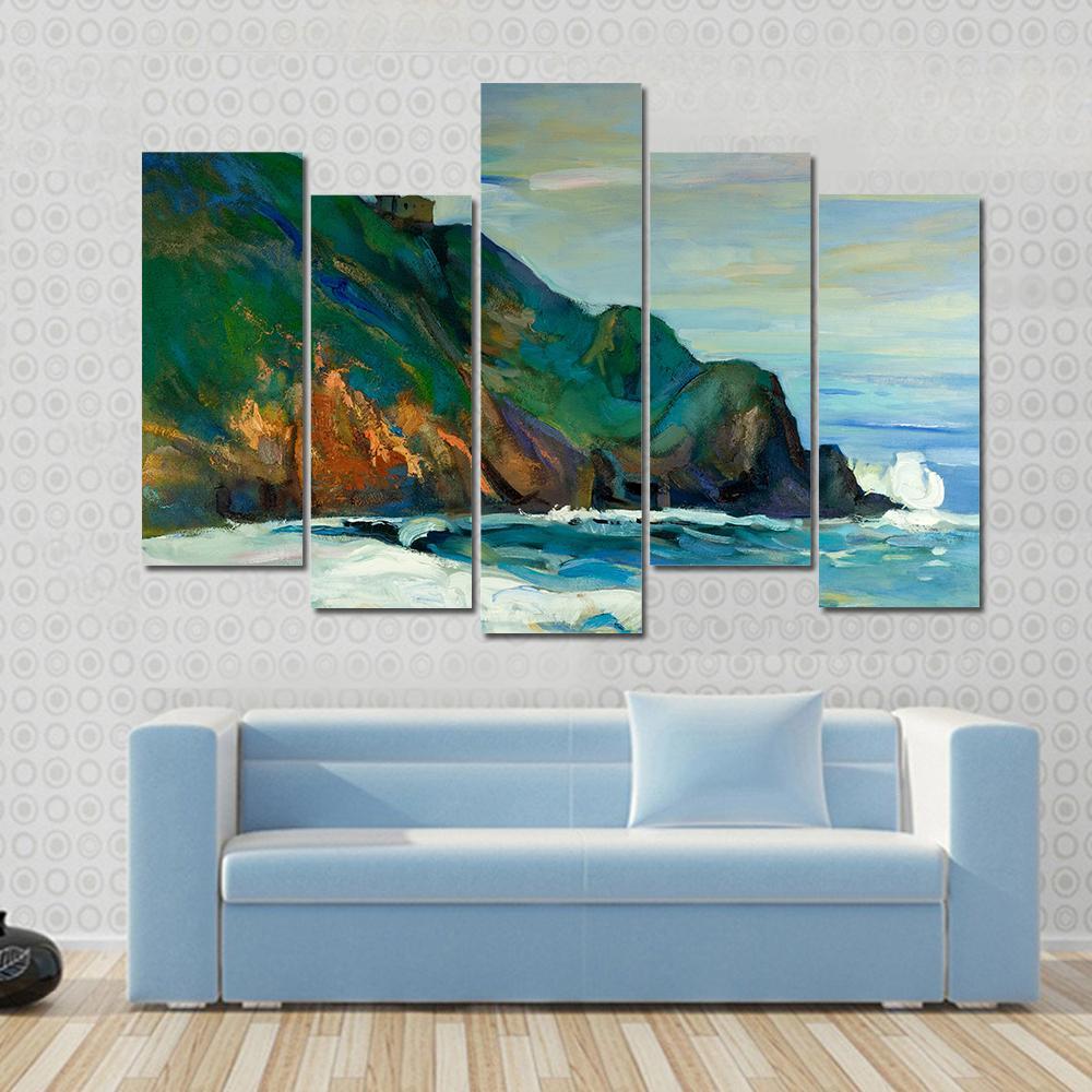 Oil Painting Of Seacoast Canvas Wall Art-5 Pop-Gallery Wrap-47" x 32"-Tiaracle