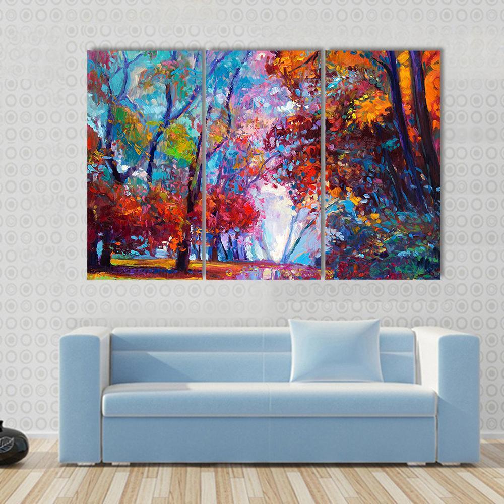 Autumn Forest Abstract Canvas Wall Art-3 Horizontal-Gallery Wrap-37&quot; x 24&quot;-Tiaracle