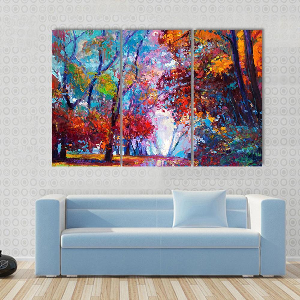 Autumn Forest Abstract Canvas Wall Art-3 Horizontal-Gallery Wrap-37" x 24"-Tiaracle
