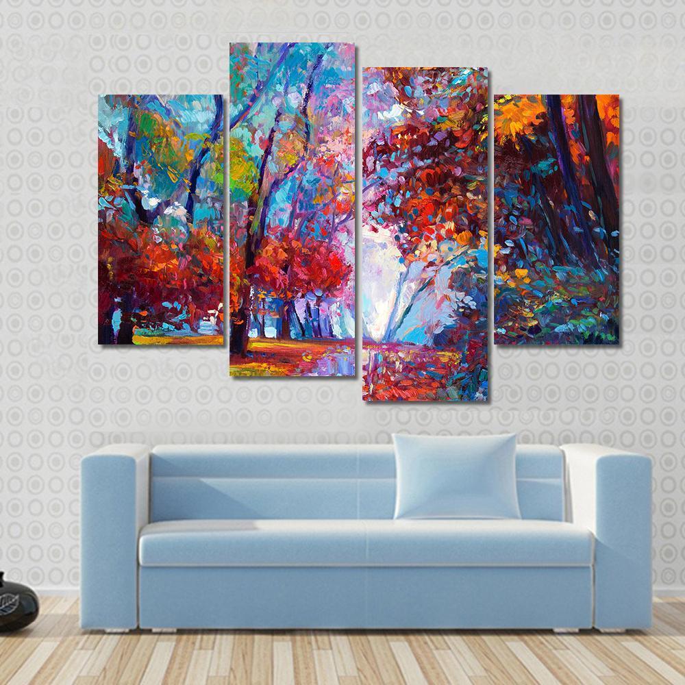 Autumn Forest Abstract Canvas Wall Art-4 Pop-Gallery Wrap-50&quot; x 32&quot;-Tiaracle