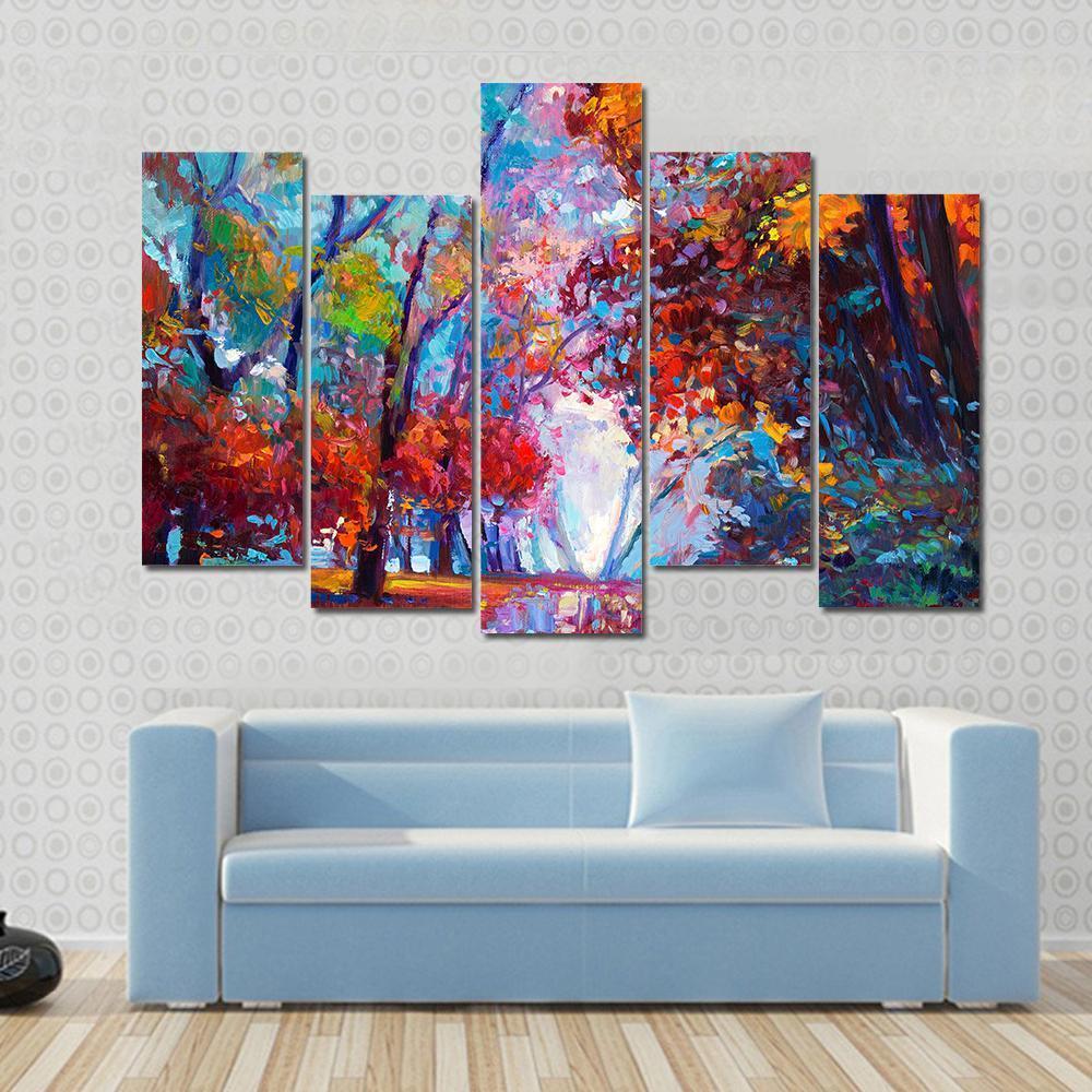 Autumn Forest Abstract Canvas Wall Art-5 Pop-Gallery Wrap-47&quot; x 32&quot;-Tiaracle