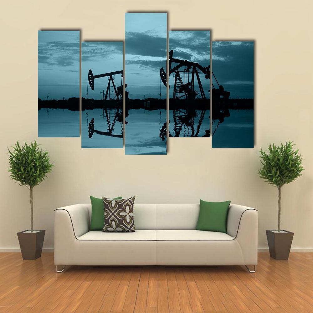 Oil Pipeline &amp; Pumping Unit Canvas Wall Art-5 Pop-Gallery Wrap-47&quot; x 32&quot;-Tiaracle