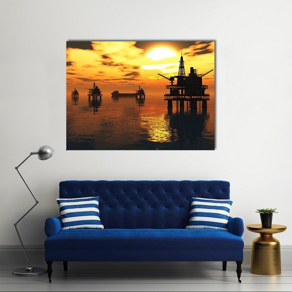 Oil Tankers In Sea Canvas Wall Art-1 Piece-Gallery Wrap-48" x 32"-Tiaracle
