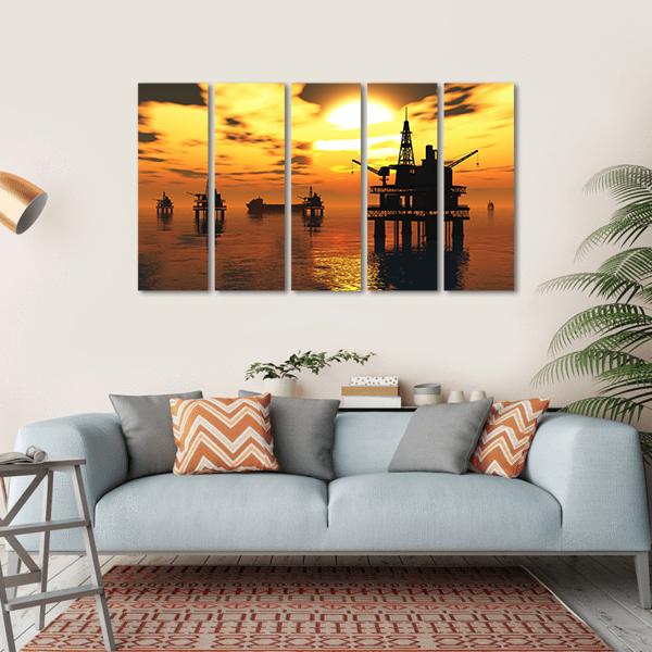 Oil Tankers In Sea Canvas Wall Art-5 Horizontal-Gallery Wrap-22" x 12"-Tiaracle
