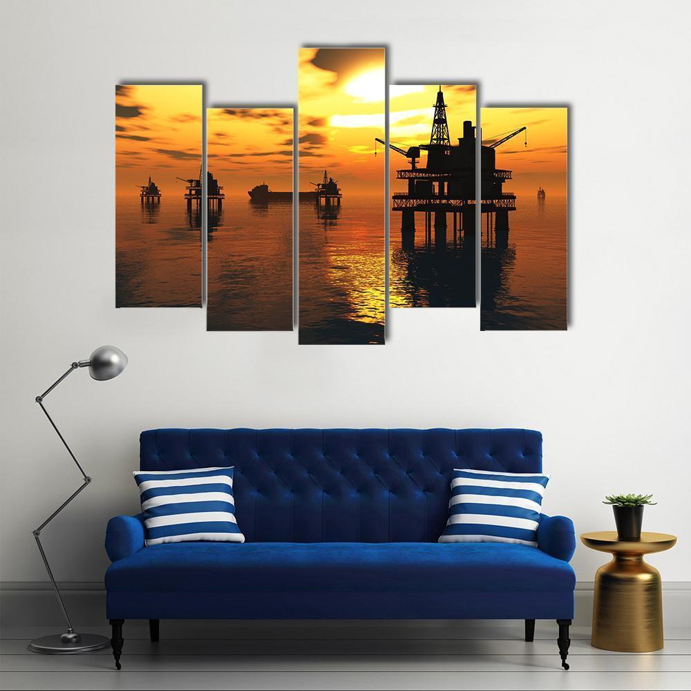 Oil Tankers In Sea Canvas Wall Art-5 Pop-Gallery Wrap-47" x 32"-Tiaracle