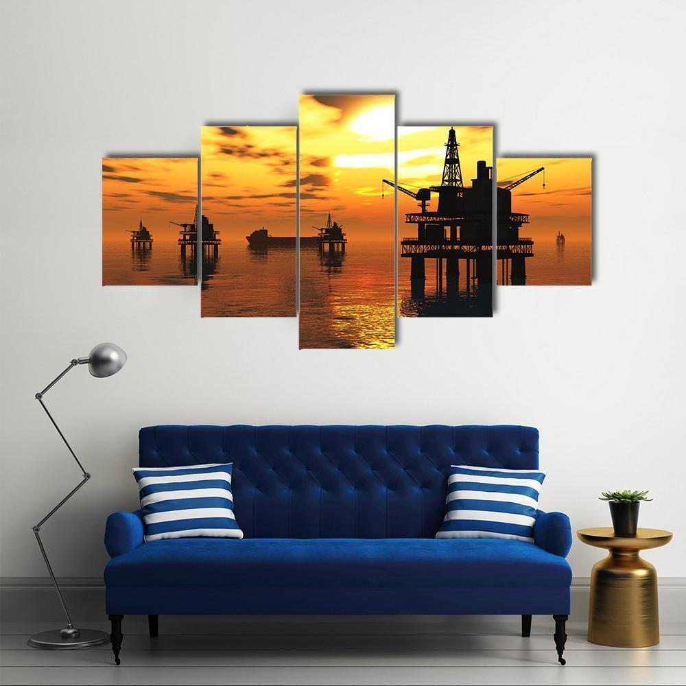 Oil Tankers In Sea Canvas Wall Art-5 Star-Gallery Wrap-62" x 32"-Tiaracle