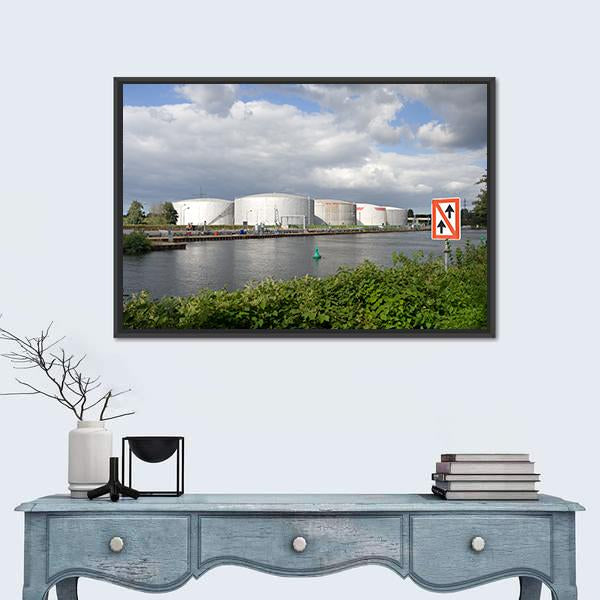 Oil Port In Germany Canvas Wall Art-1 Piece-Floating Frame-24" x 16"-Tiaracle