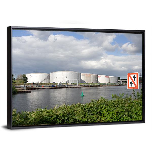 Oil Port In Germany Canvas Wall Art-3 Horizontal-Gallery Wrap-25" x 16"-Tiaracle