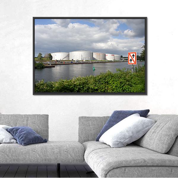 Oil Port In Germany Canvas Wall Art-3 Horizontal-Gallery Wrap-25" x 16"-Tiaracle