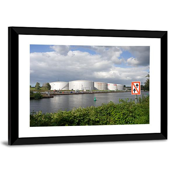 Oil Port In Germany Canvas Wall Art-3 Horizontal-Gallery Wrap-25" x 16"-Tiaracle