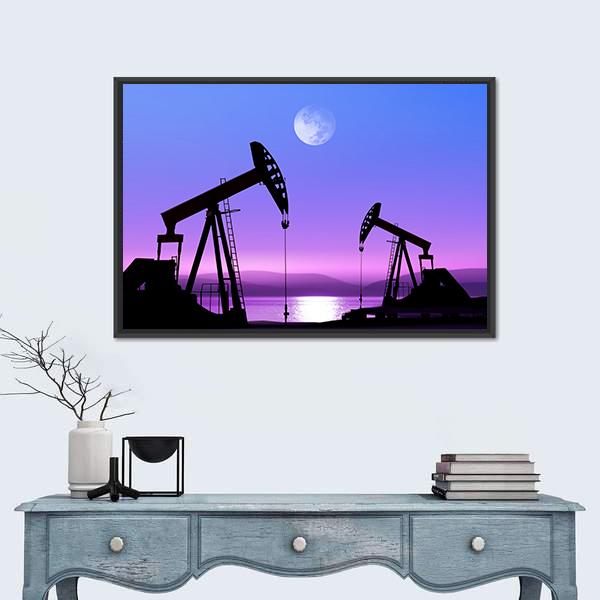 Oil Pump In Deserted District Canvas Wall Art-1 Piece-Floating Frame-24" x 16"-Tiaracle