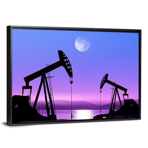 Oil Pump In Deserted District Canvas Wall Art-3 Horizontal-Gallery Wrap-25" x 16"-Tiaracle
