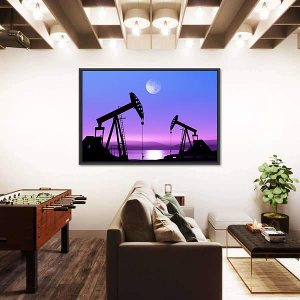 Oil Pump In Deserted District Canvas Wall Art-3 Horizontal-Gallery Wrap-25" x 16"-Tiaracle
