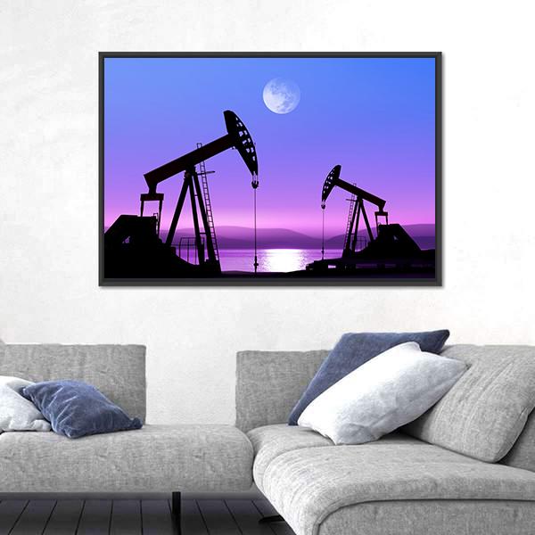Oil Pump In Deserted District Canvas Wall Art-3 Horizontal-Gallery Wrap-25" x 16"-Tiaracle