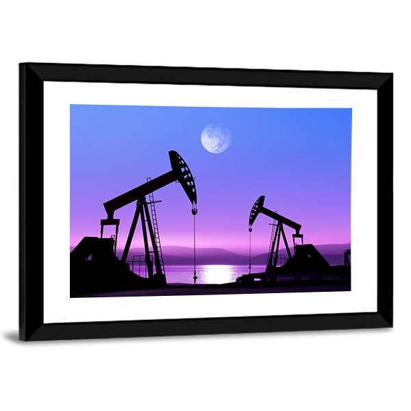 Oil Pump In Deserted District Canvas Wall Art-3 Horizontal-Gallery Wrap-25" x 16"-Tiaracle
