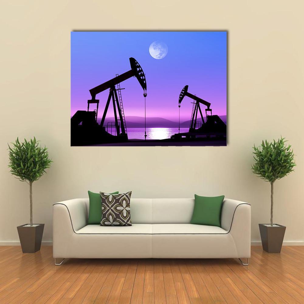 Oil Pump In Deserted District Canvas Wall Art-4 Horizontal-Gallery Wrap-34" x 24"-Tiaracle