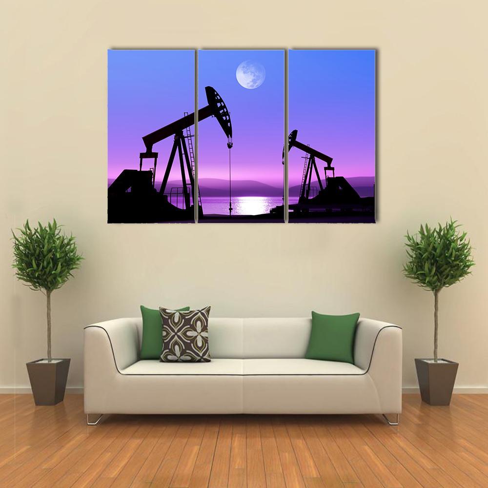 Oil Pump In Deserted District Canvas Wall Art-3 Horizontal-Gallery Wrap-37" x 24"-Tiaracle