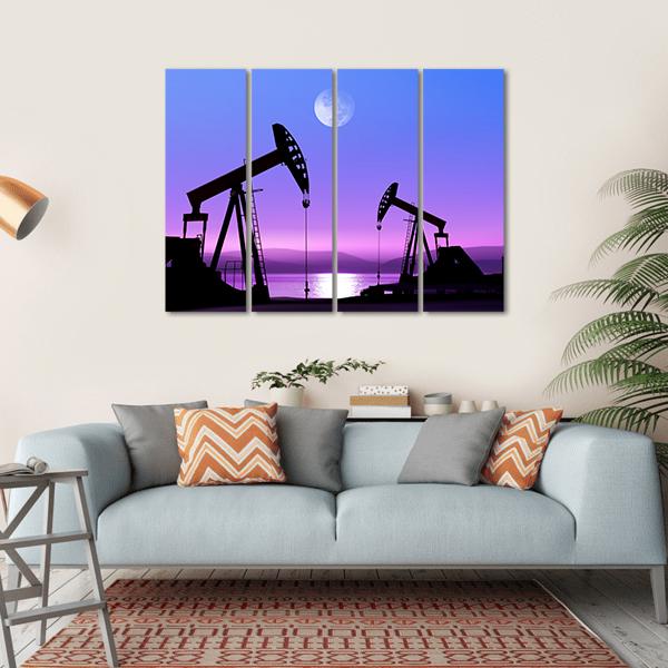 Oil Pump In Deserted District Canvas Wall Art-4 Horizontal-Gallery Wrap-34" x 24"-Tiaracle