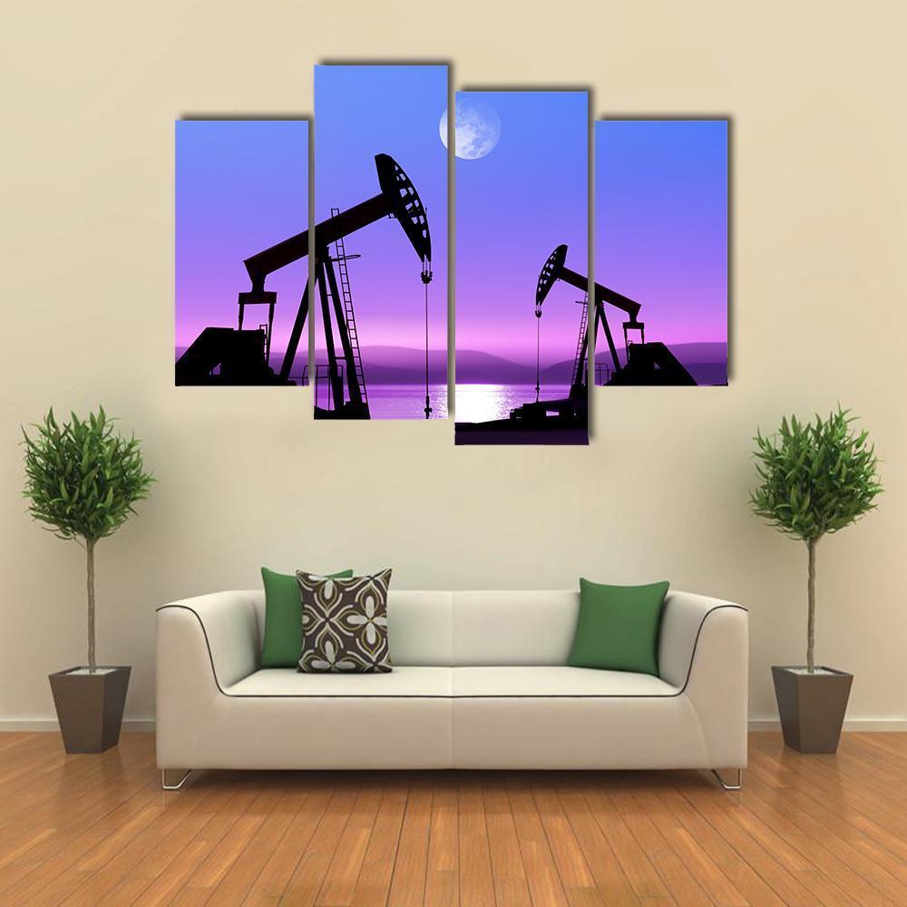 Oil Pump In Deserted District Canvas Wall Art-4 Pop-Gallery Wrap-50" x 32"-Tiaracle