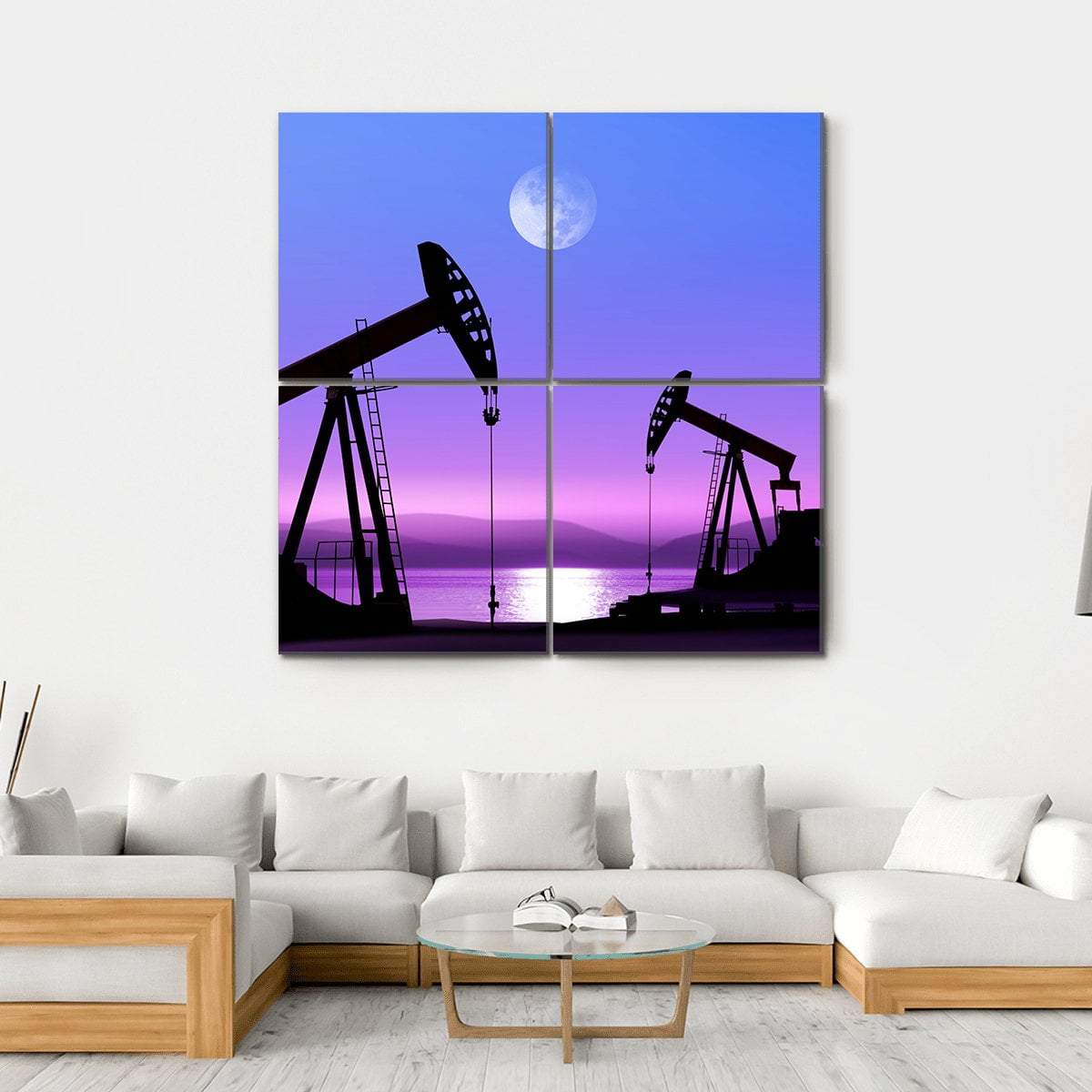 Oil Pump In Deserted District Canvas Wall Art-4 Square-Gallery Wrap-17" x 17"-Tiaracle