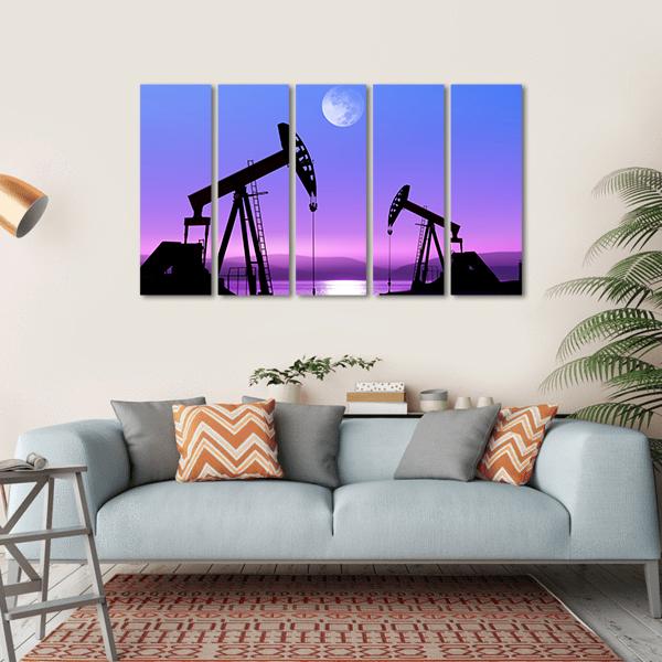 Oil Pump In Deserted District Canvas Wall Art-5 Horizontal-Gallery Wrap-22" x 12"-Tiaracle