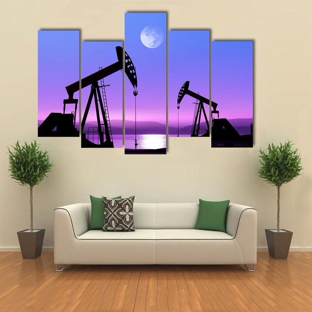Oil Pump In Deserted District Canvas Wall Art-5 Pop-Gallery Wrap-47" x 32"-Tiaracle