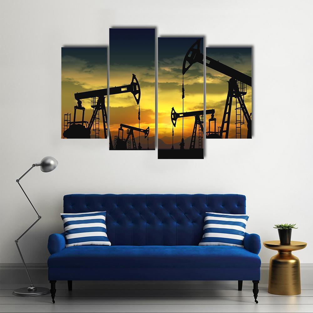 Oil Pump Jack In Operation Canvas Wall Art-4 Pop-Gallery Wrap-50&quot; x 32&quot;-Tiaracle