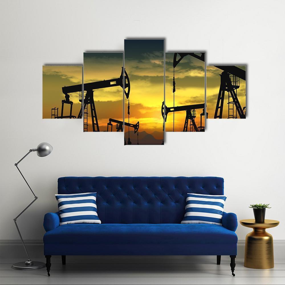 Oil Pump Jack In Operation Canvas Wall Art-5 Star-Gallery Wrap-62&quot; x 32&quot;-Tiaracle