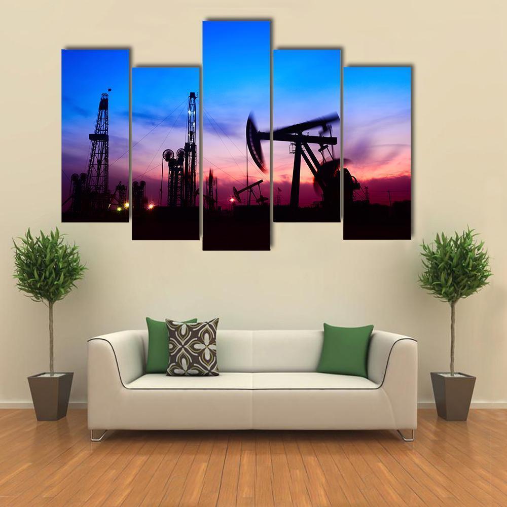 Oil Pumping Unit Canvas Wall Art-5 Pop-Gallery Wrap-47" x 32"-Tiaracle