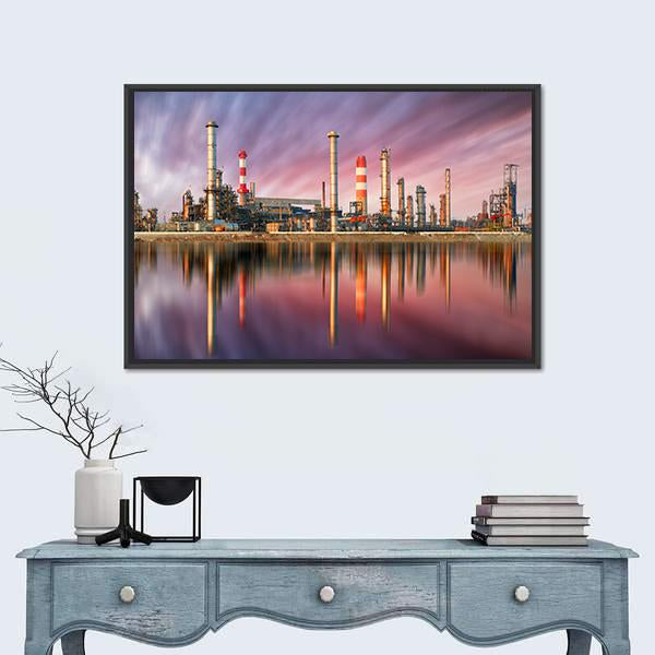 Oil Refinery At Sunset Canvas Wall Art-1 Piece-Floating Frame-24" x 16"-Tiaracle