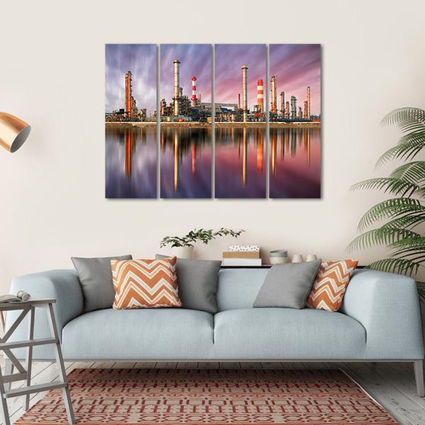 Oil Refinery At Sunset Canvas Wall Art-4 Horizontal-Gallery Wrap-34" x 24"-Tiaracle