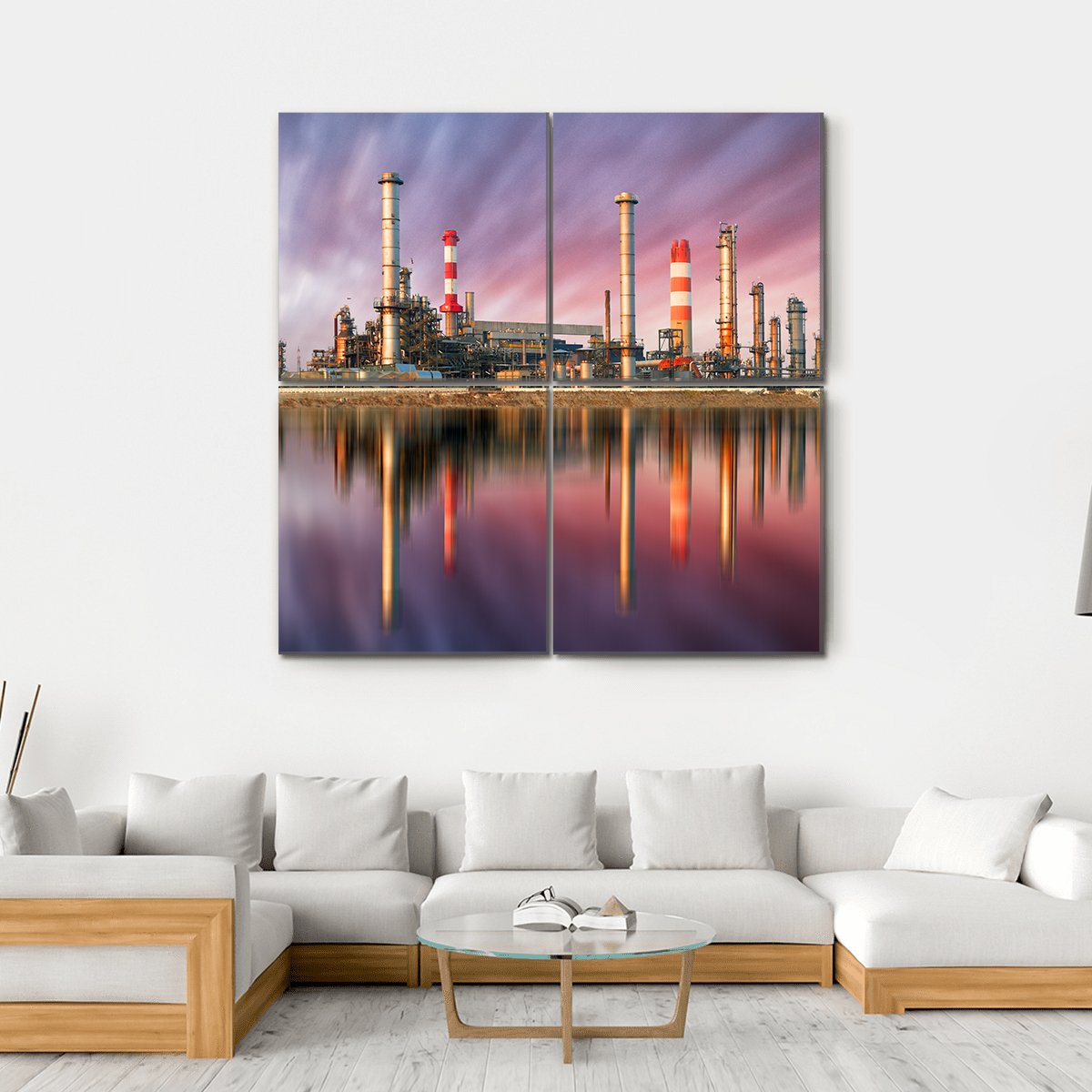 Oil Refinery At Sunset Canvas Wall Art-4 Square-Gallery Wrap-17" x 17"-Tiaracle