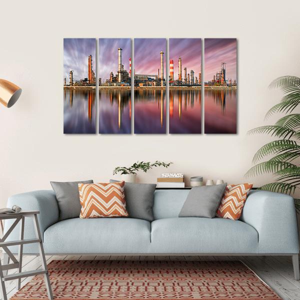 Oil Refinery At Sunset Canvas Wall Art-5 Horizontal-Gallery Wrap-22" x 12"-Tiaracle