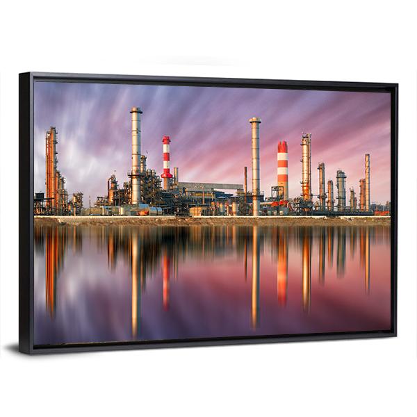 Oil Refinery At Sunset Canvas Wall Art-3 Horizontal-Gallery Wrap-25" x 16"-Tiaracle