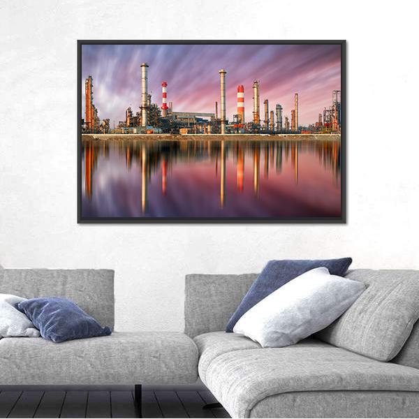 Oil Refinery At Sunset Canvas Wall Art-3 Horizontal-Gallery Wrap-25" x 16"-Tiaracle