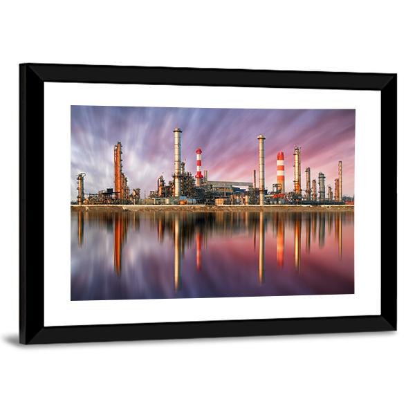 Oil Refinery At Sunset Canvas Wall Art-3 Horizontal-Gallery Wrap-25" x 16"-Tiaracle