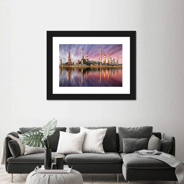 Oil Refinery At Sunset Canvas Wall Art-3 Horizontal-Gallery Wrap-25" x 16"-Tiaracle