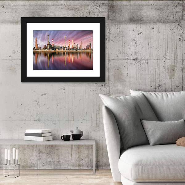 Oil Refinery At Sunset Canvas Wall Art-3 Horizontal-Gallery Wrap-25" x 16"-Tiaracle