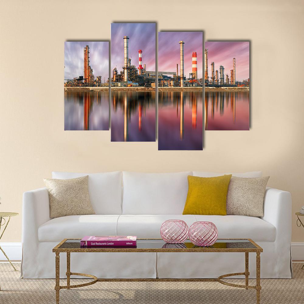 Oil Refinery At Sunset Canvas Wall Art-4 Pop-Gallery Wrap-50" x 32"-Tiaracle
