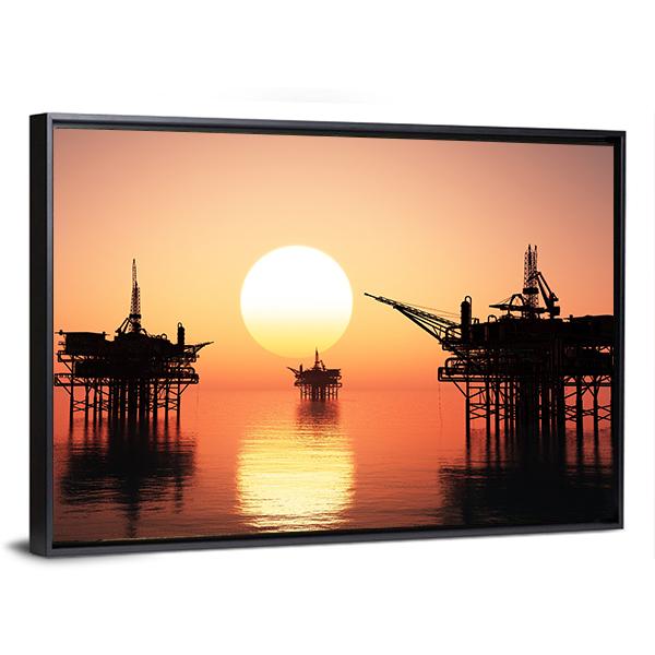 Oil Rig At Late Evening Canvas Wall Art-3 Horizontal-Gallery Wrap-25" x 16"-Tiaracle