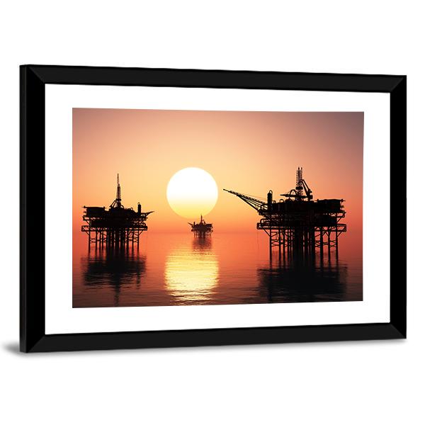 Oil Rig At Late Evening Canvas Wall Art-3 Horizontal-Gallery Wrap-25" x 16"-Tiaracle