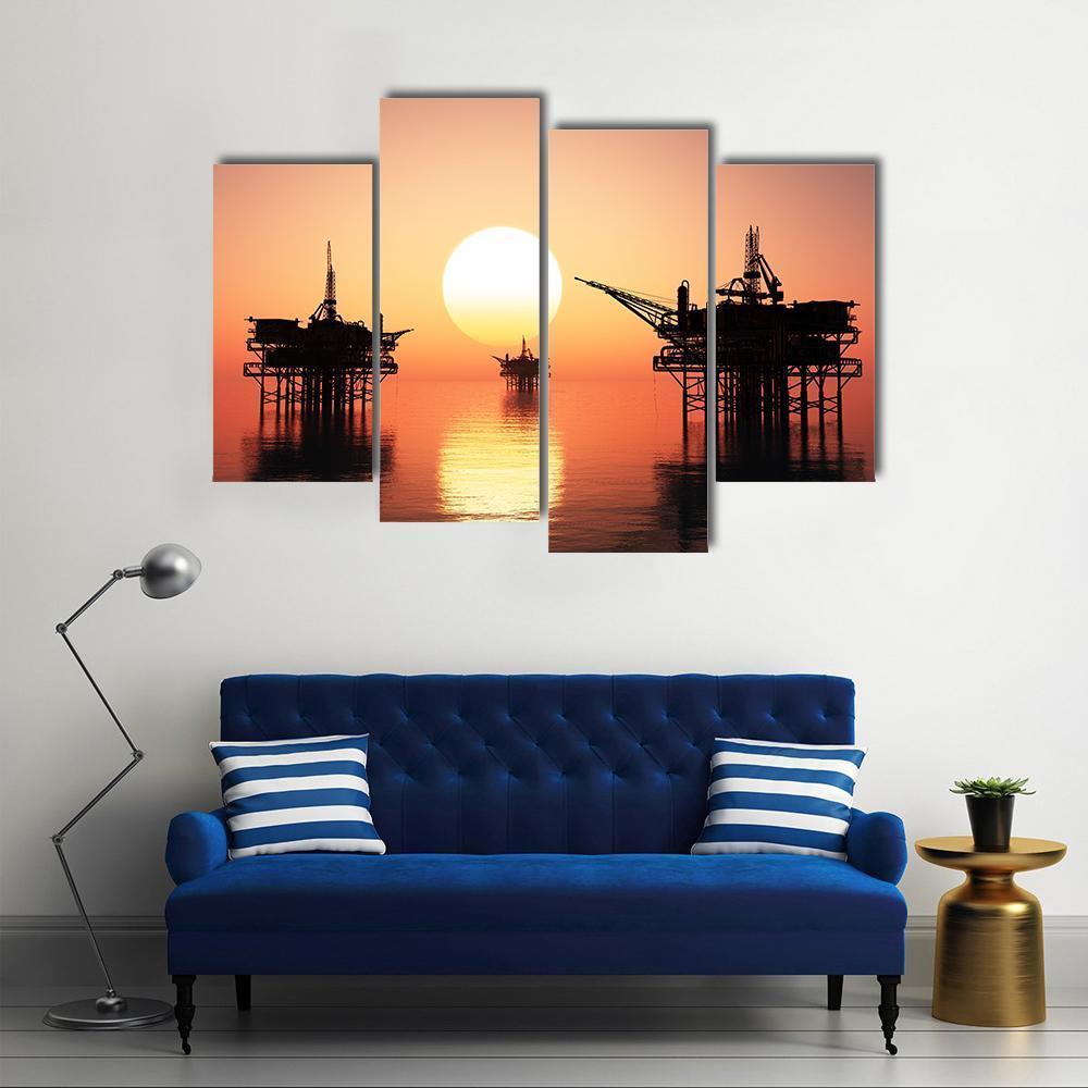 Oil Rig At Late Evening Canvas Wall Art-4 Pop-Gallery Wrap-50" x 32"-Tiaracle