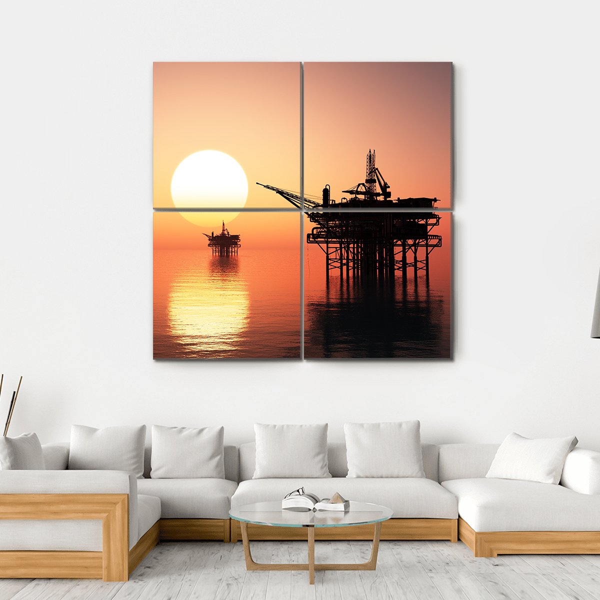 Oil Rig At Late Evening Canvas Wall Art-4 Square-Gallery Wrap-17" x 17"-Tiaracle