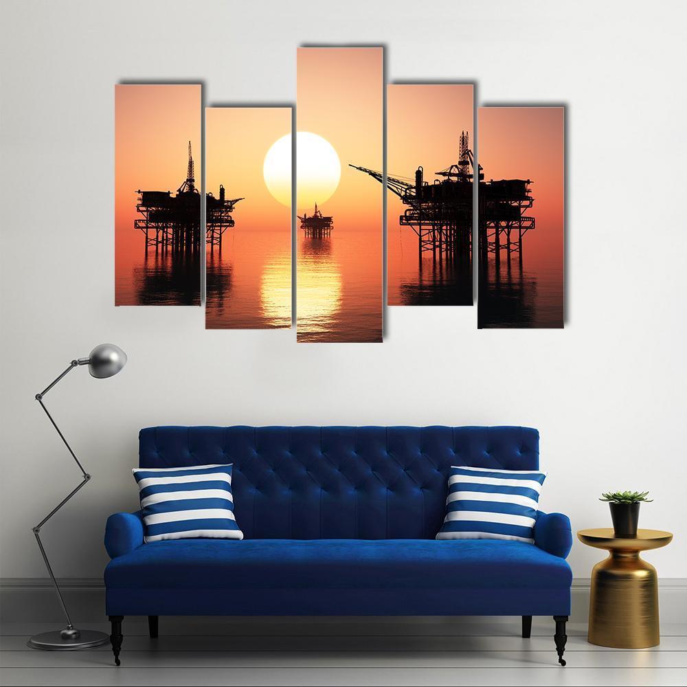 Oil Rig At Late Evening Canvas Wall Art-5 Pop-Gallery Wrap-47" x 32"-Tiaracle