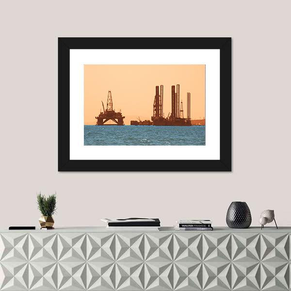 Oil Rig During Sunset Canvas Wall Art-1 Piece-Framed Print-20" x 16"-Tiaracle